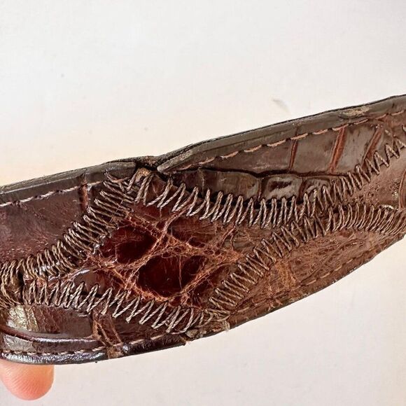 Vintage JUSTIN Mens Brown Belt 42 L Crocodile Genuine Exotic Leather Western - Picture 8 of 10